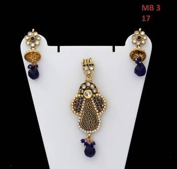 Blue gold plated antique gold Copper   Pendant  pair of Earrings 2