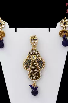 Blue gold plated antique gold Copper   Pendant  pair of Earrings