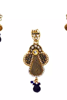 Blue gold plated antique gold Copper   Pendant  pair of Earrings