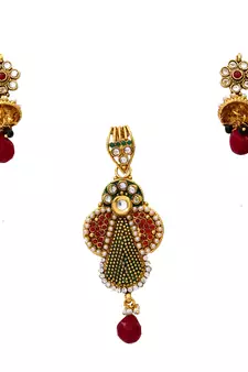 Multicolor gold plated antique gold Copper   Pendant  pair of Earrings