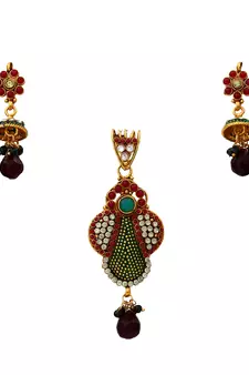 Multicolor gold plated antique gold Copper   Pendant  pair of Earrings