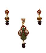 Multicolor gold plated antique gold Copper   Pendant  pair of Earrings