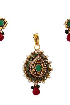 Multicolor gold plated antique gold Copper   Pendant  pair of Earrings