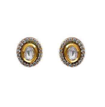 White kundan antique gold Copper   Pair of Earring 1