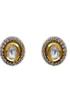 White kundan antique gold Copper   Pair of Earring