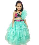 Anitabalia_label BABY GIRL'Organza  Blouse, with beautiful Rose Flower sleeve, LEHENGA CHOLI FULLY STITCHED.Seagreen
