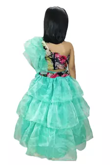Anitabalia_label BABY GIRL'Organza  Blouse, with beautiful Rose Flower sleeve, LEHENGA CHOLI FULLY STITCHED.Seagreen
