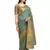 Turquoise embroidered banarasi cotton saree with blouse