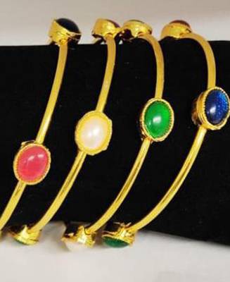 Gold Plated CZ Oval shape Stone Studded Multicolor Bangle Jewellery For Girl and Women 1