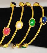 Gold Plated CZ Oval shape Stone Studded Multicolor Bangle Jewellery For Girl and Women