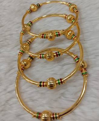 Gold Plated Handcrafted Moti Work Cluster Pearl Kada Set Of 4 Bangle Jewellery For Girl and Women 1