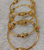 Gold Plated Handcrafted Moti Work Cluster Pearl Kada Set Of 4 Bangle Jewellery For Girl and Women