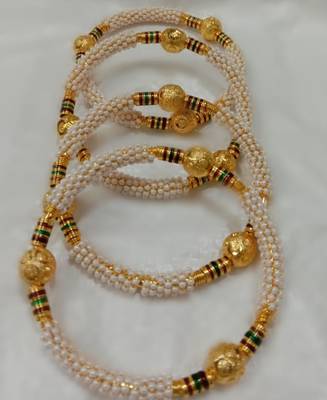 Gold Plated Handcrafted Moti Work Cluster Pearl Kada Set Of 4 Bangle Jewellery For Girl and Women 1