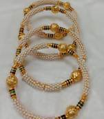 Gold Plated Handcrafted Moti Work Cluster Pearl Kada Set Of 4 Bangle Jewellery For Girl and Women