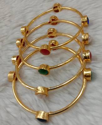 Gold Plated CZ Round shape Stone Studded Multicolor Bangle Jewellery For Girl and Women 1