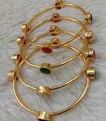 Gold Plated CZ Round shape Stone Studded Multicolor Bangle Jewellery For Girl and Women