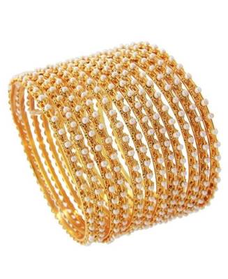 Gold Plated Traditional Jewellery Fancy Pearl Bangles for Women and Girls 1