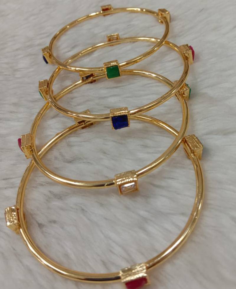 Gold Plated CZ Square shape Stone Studded Multicolor Bangle