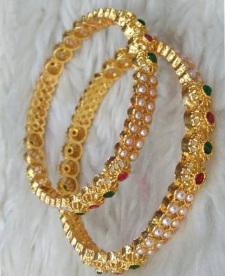 Pearl Gold Plated Wedding Jewellery  Meenakari pearls Kada For Women 1