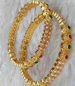 Pearl Gold Plated Wedding Jewellery  Meenakari pearls Kada For Women