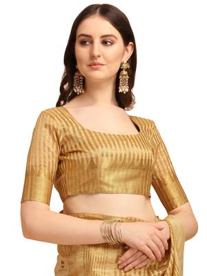 Cream embroidered banarasi cotton saree with blouse 5