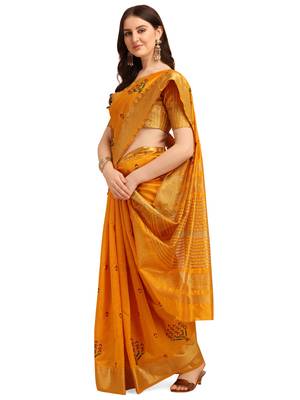 Yellow embroidered banarasi cotton saree with blouse 2