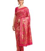 Pink printed banarasi silk saree with blouse