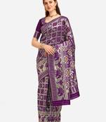 Purple printed banarasi silk saree with blouse