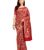 Red printed banarasi silk saree with blouse