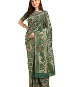 Green printed banarasi silk saree with blouse