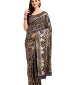 Blue printed banarasi silk saree with blouse