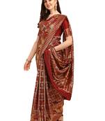 Brown printed banarasi silk saree with blouse