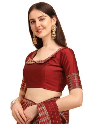 Brown printed banarasi silk saree with blouse 4