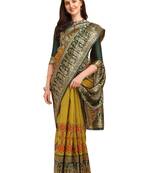 Yellow embroidered banarasi silk saree with blouse