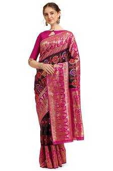 Black embroidered banarasi silk saree with blouse