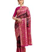 Black embroidered banarasi silk saree with blouse