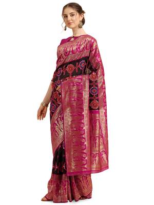 Black embroidered banarasi silk saree with blouse 2