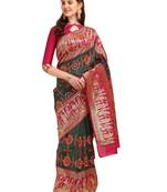 Green embroidered banarasi silk saree with blouse