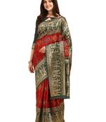 Red embroidered banarasi silk saree with blouse