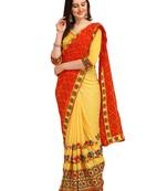 Orange embroidered faux georgette saree with blouse