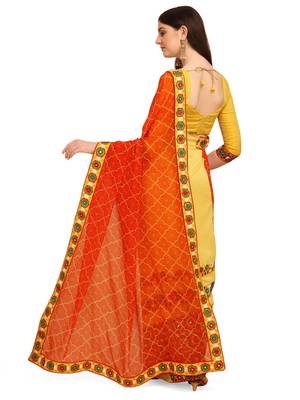 Orange embroidered faux georgette saree with blouse 3