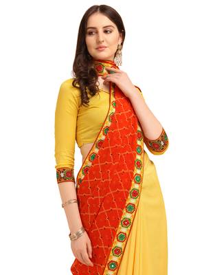 Orange embroidered faux georgette saree with blouse 4