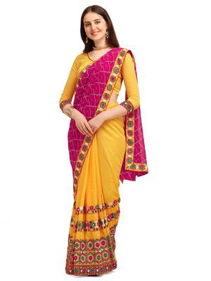 Pink embroidered faux georgette saree with blouse 1
