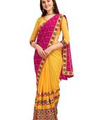 Pink embroidered faux georgette saree with blouse