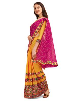 Pink embroidered faux georgette saree with blouse 2