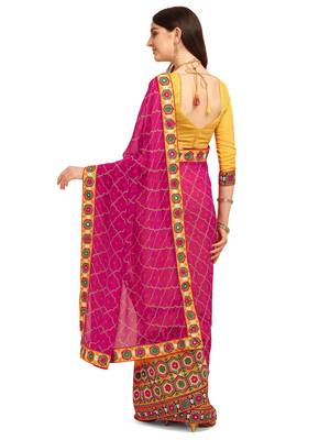 Pink embroidered faux georgette saree with blouse 3