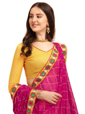 Pink embroidered faux georgette saree with blouse 4