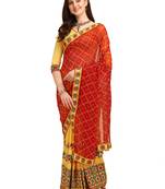 Red embroidered faux georgette saree with blouse