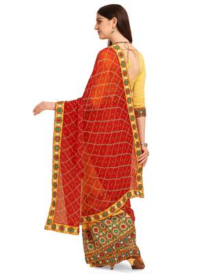 Red embroidered faux georgette saree with blouse 3
