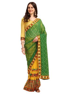 Green embroidered faux georgette saree with blouse 1